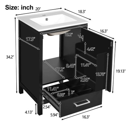 Bathroom Vanity Ceramic Sink and Divider Drawer