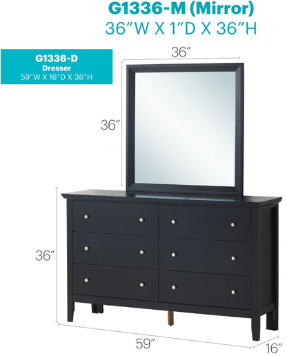 Primo Dresser by HouseOfZazla in black finish with hardwood frame and French dovetail drawers, 59W x 16D x 36H, mirror on Tampa Home & Garden Store
