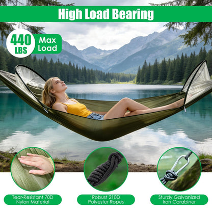 GemGear Camping Hammock with Mosquito Net 3-in-1, olive green, 440 lbs max load on Tampa Home & Garden Store