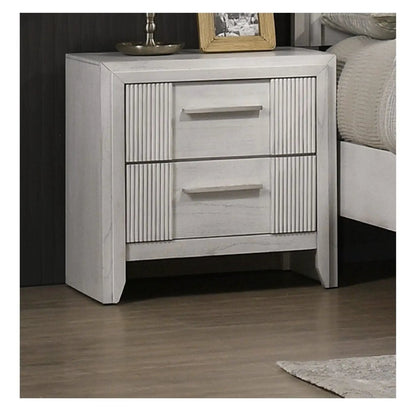 2 Drawer Nightstand with Bar Handle in antique white by Unique Piece Furniture; accent nightstand with ribbed drawer panels on Tampa Home & Garden Store