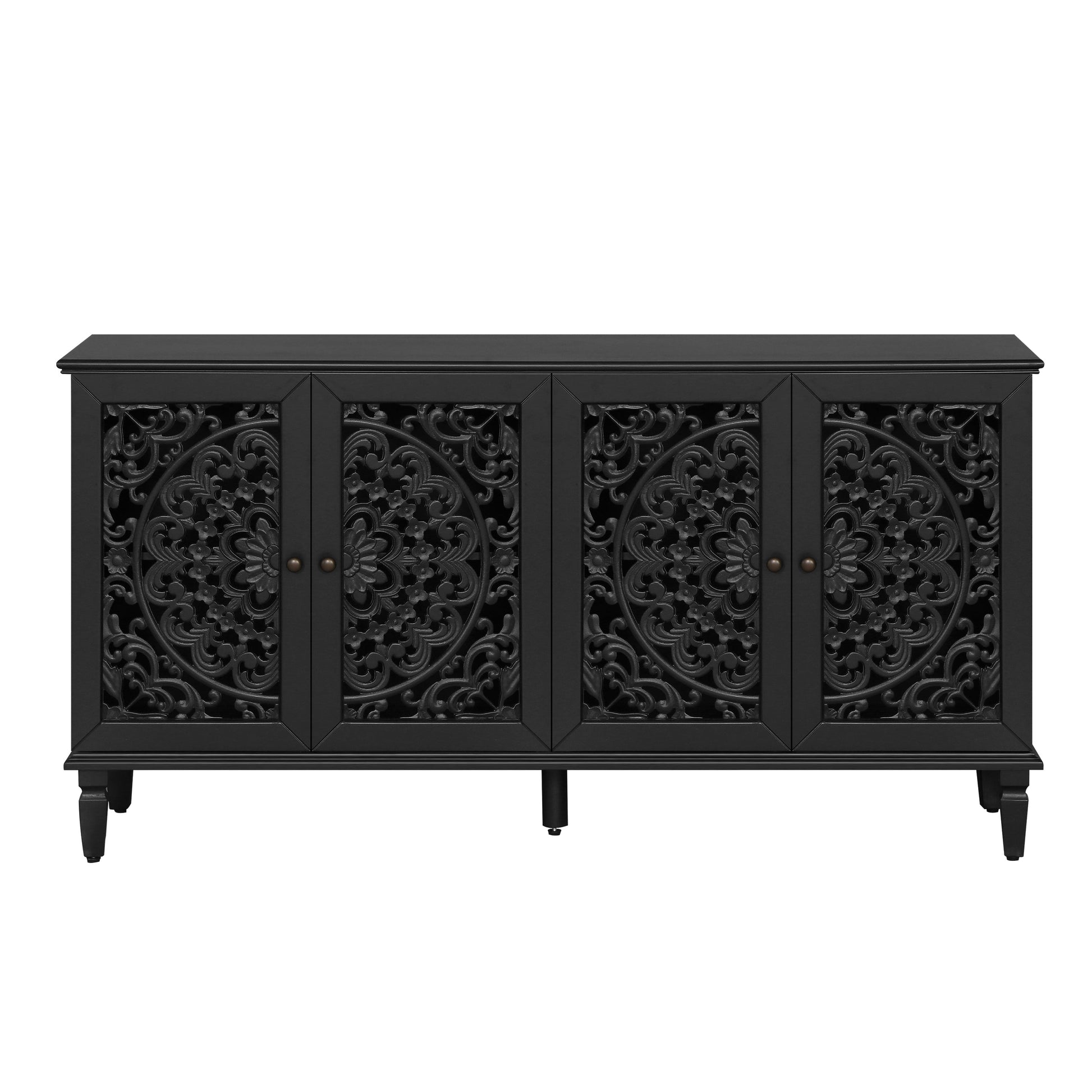 60-inch Antique Buffet Cabinet with Floral Carvings, black finish, HouseOfZazla on Tampa Home & Garden Store