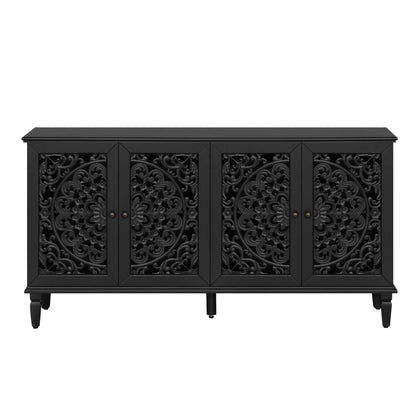 60-inch Antique Buffet Cabinet with Floral Carvings, black finish, HouseOfZazla on Tampa Home & Garden Store