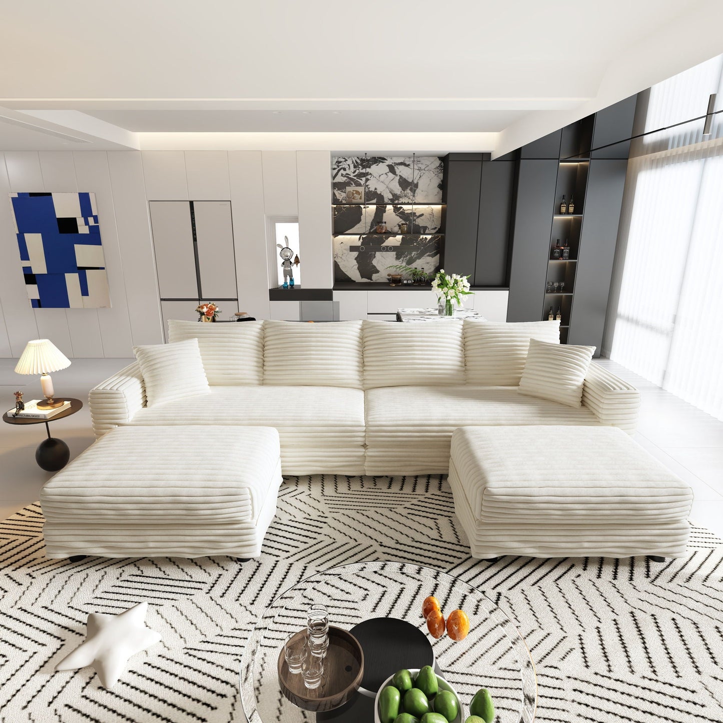 Deep Seat Sofa Bed With Ottoman and Soft Pillows
