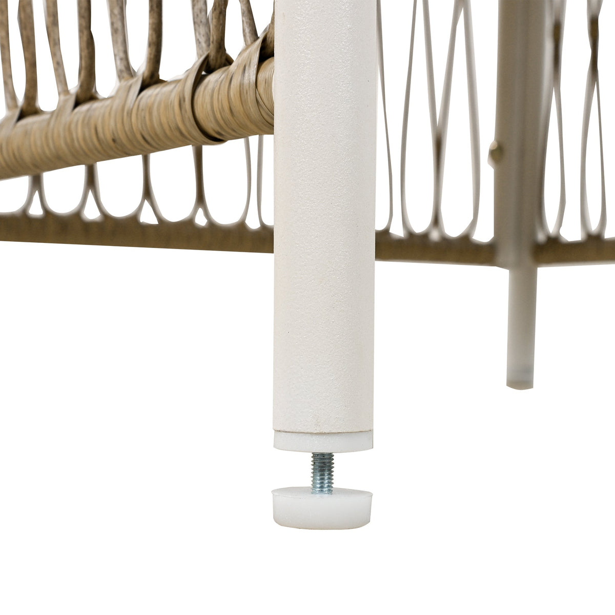 TOPMAX Patio 5pcs Wooden Dining Table Set white pedestal leg with woven rattan frame detail on Tampa Home & Garden Store