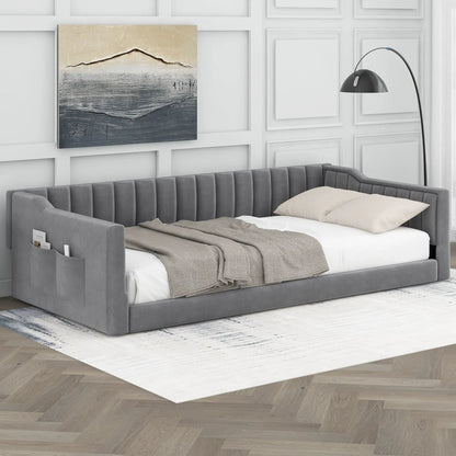 Daybed with side storage pockets in gray fabric by Unique Piece Furniture on Tampa Home & Garden Store