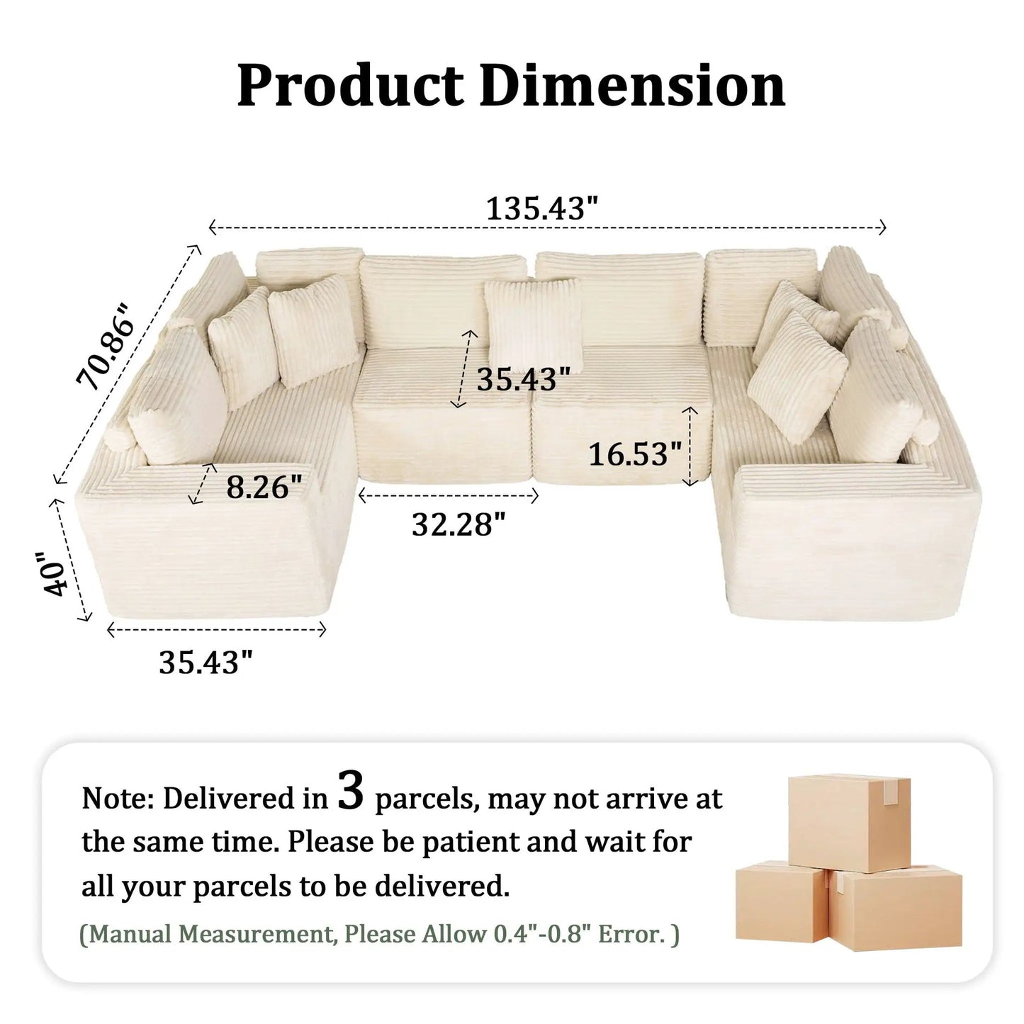Modular U-shaped sectional sofa beige fabric, reversible design by Unique Piece Furniture on Tampa Home & Garden Store
