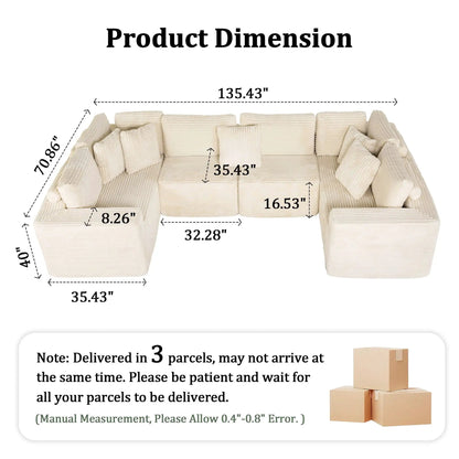 Modular U-shaped sectional sofa beige fabric, reversible design by Unique Piece Furniture on Tampa Home & Garden Store