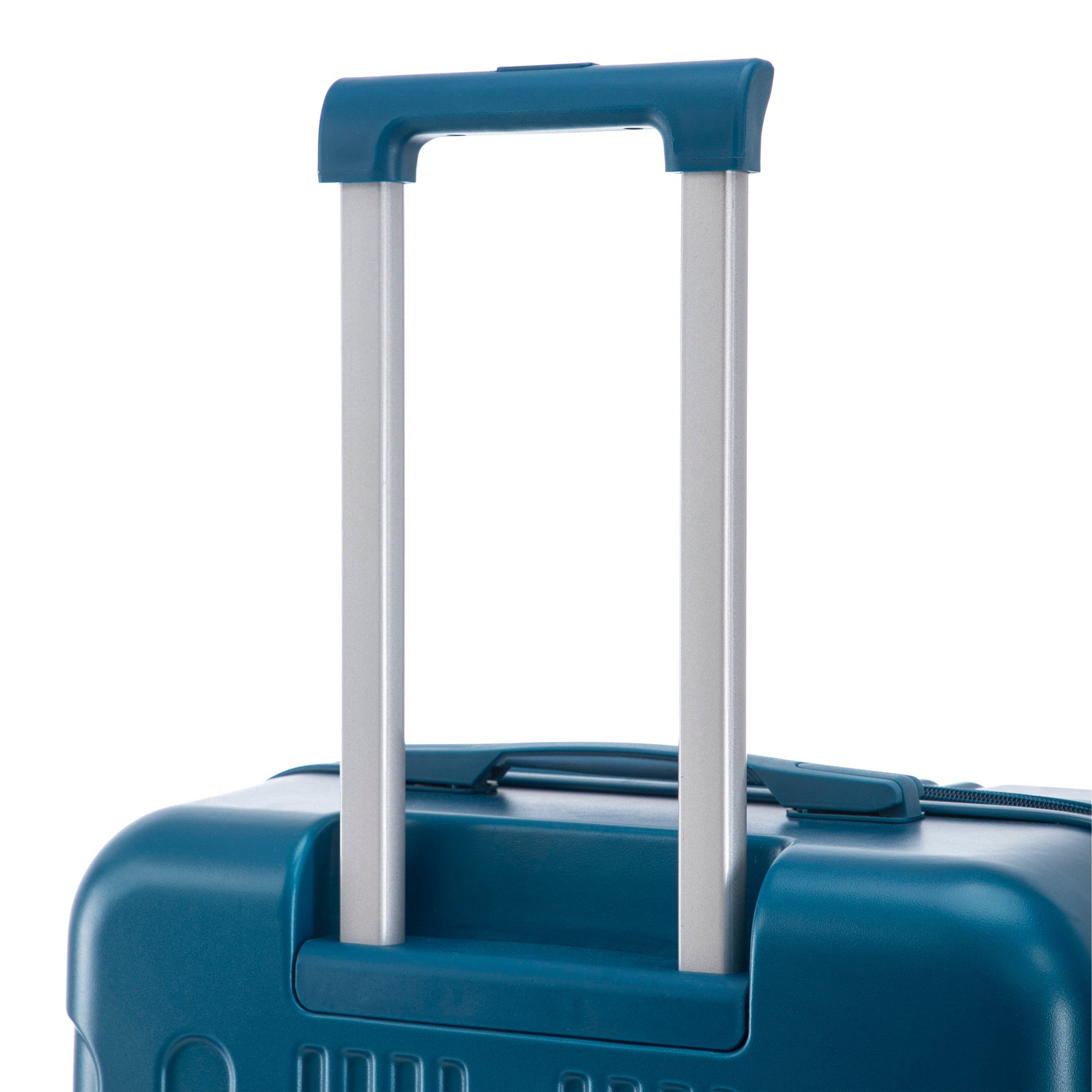 HouseOfZazla dark blue ABS luggage with silver telescoping handle close-up on Tampa Home & Garden Store