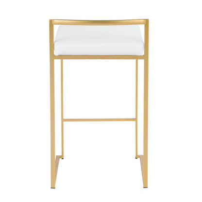 Fuji Contemporary Glam Counter Stool set of 2 white cushion, gold frame HouseOfZazla on Tampa Home & Garden Store