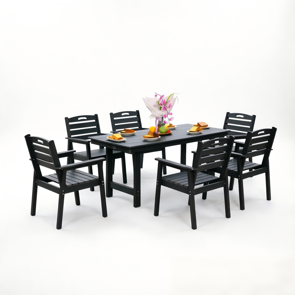 HDPE Outdoor Patio Dining Set and Six Chairs