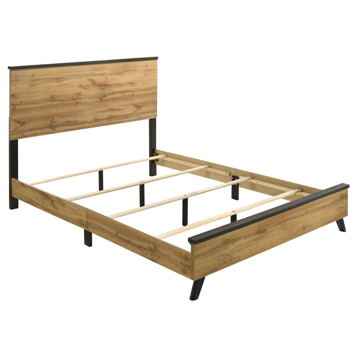 Fraser Queen Panel Bed by HouseOfZazla in natural wood with black metal legs on Tampa Home & Garden Store