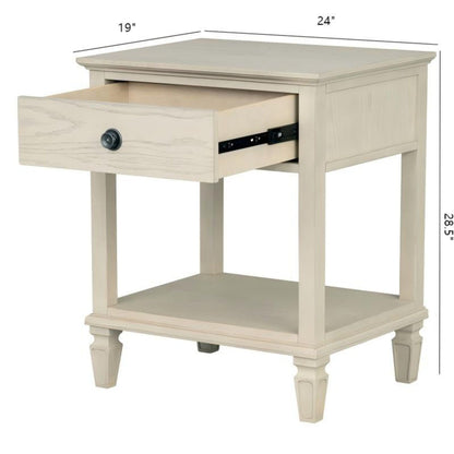 Bedside table with drawer and shelf solid wood light beige HouseOfZazla accent nightstand on Tampa Home & Garden Store
