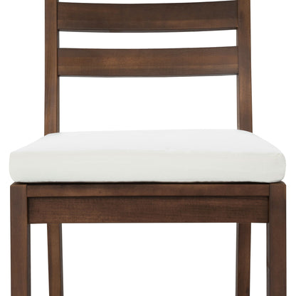 Patio bar set with ergonomic chairs in dark brown wood and white cushions by HouseOfZazla on Tampa Home & Garden Store