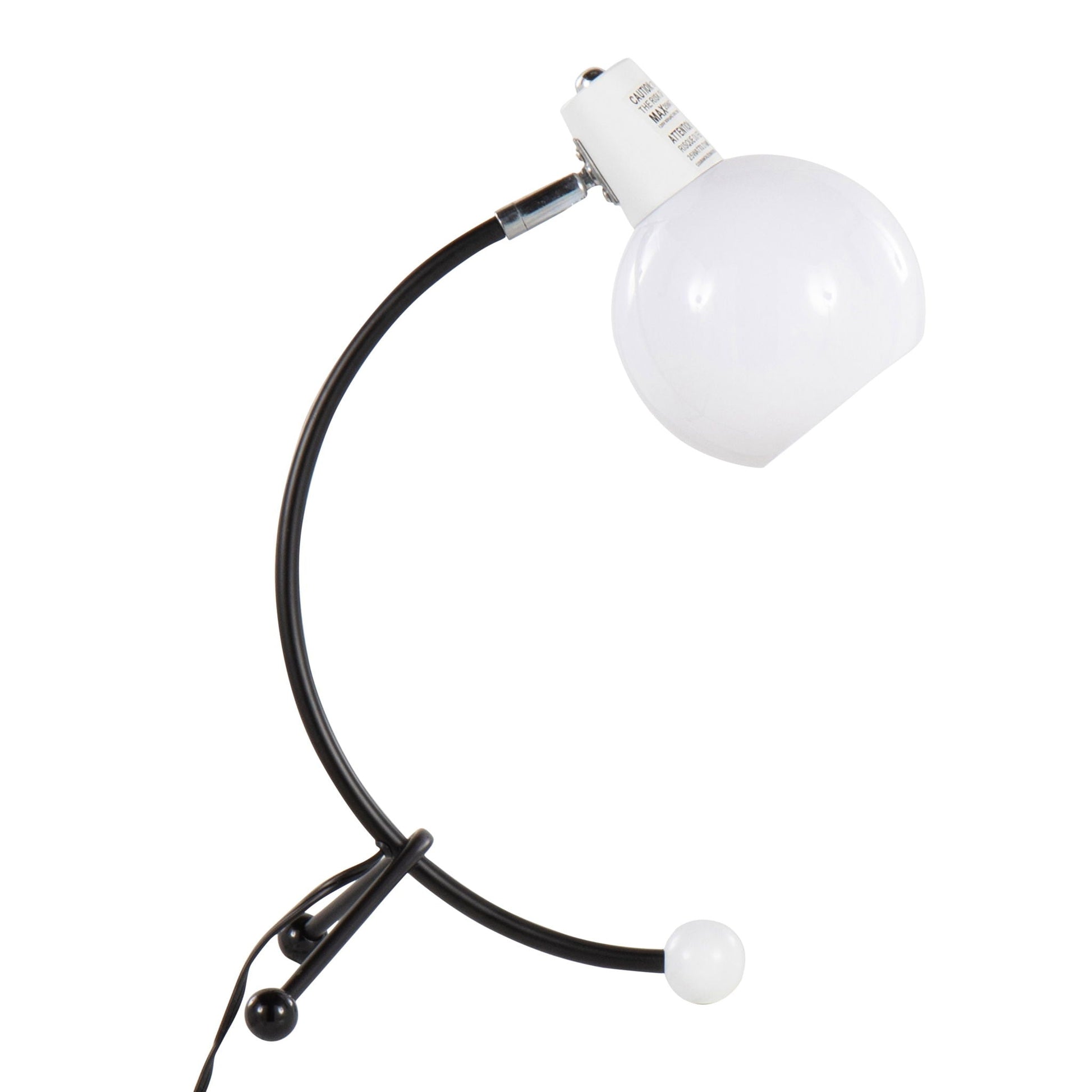 Eileen Contemporary Task Lamp by HouseOfZazla, black cord, white socket and globe bulb on Tampa Home & Garden Store