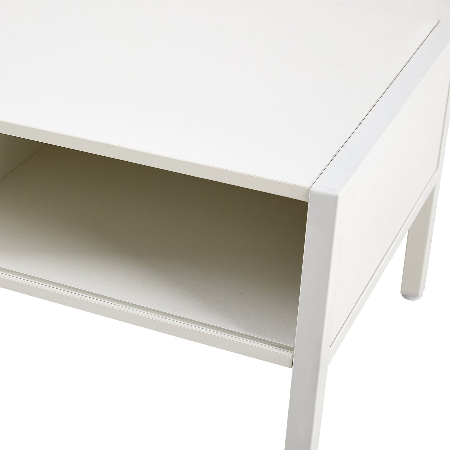 Modern Rattan Coffee Table with Sliding Door white finish with open lower shelf on Tampa Home & Garden Store