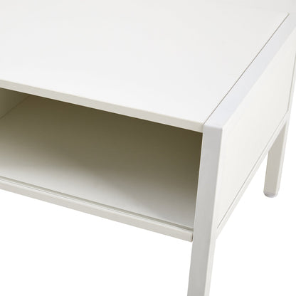 Modern Rattan Coffee Table with Sliding Door white finish with open lower shelf on Tampa Home & Garden Store