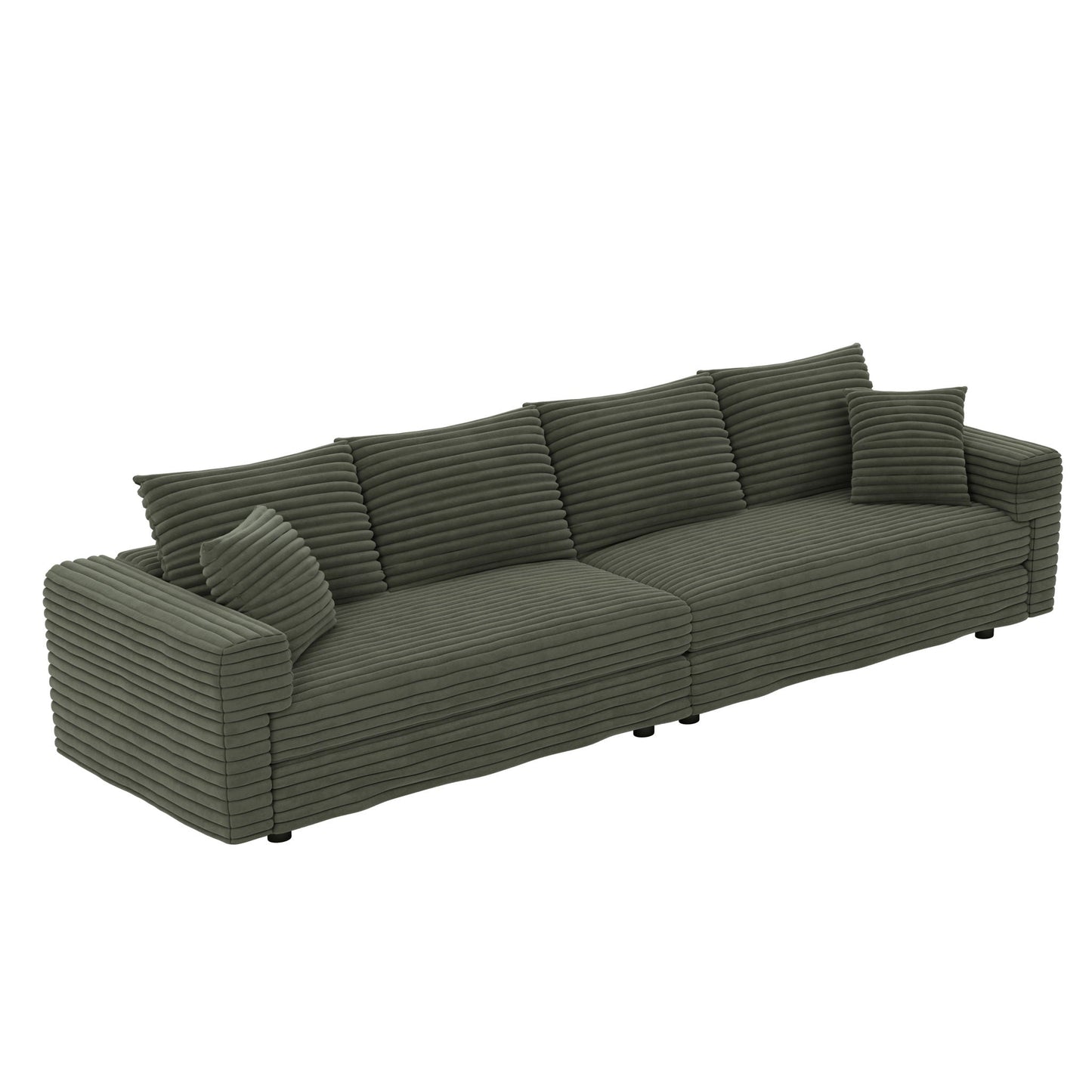 4 Seat Modern Comfy Upholstered Sofa Cloud Couch olive green corduroy with ribbed cushions HouseOfZazla on Tampa Home & Garden Store