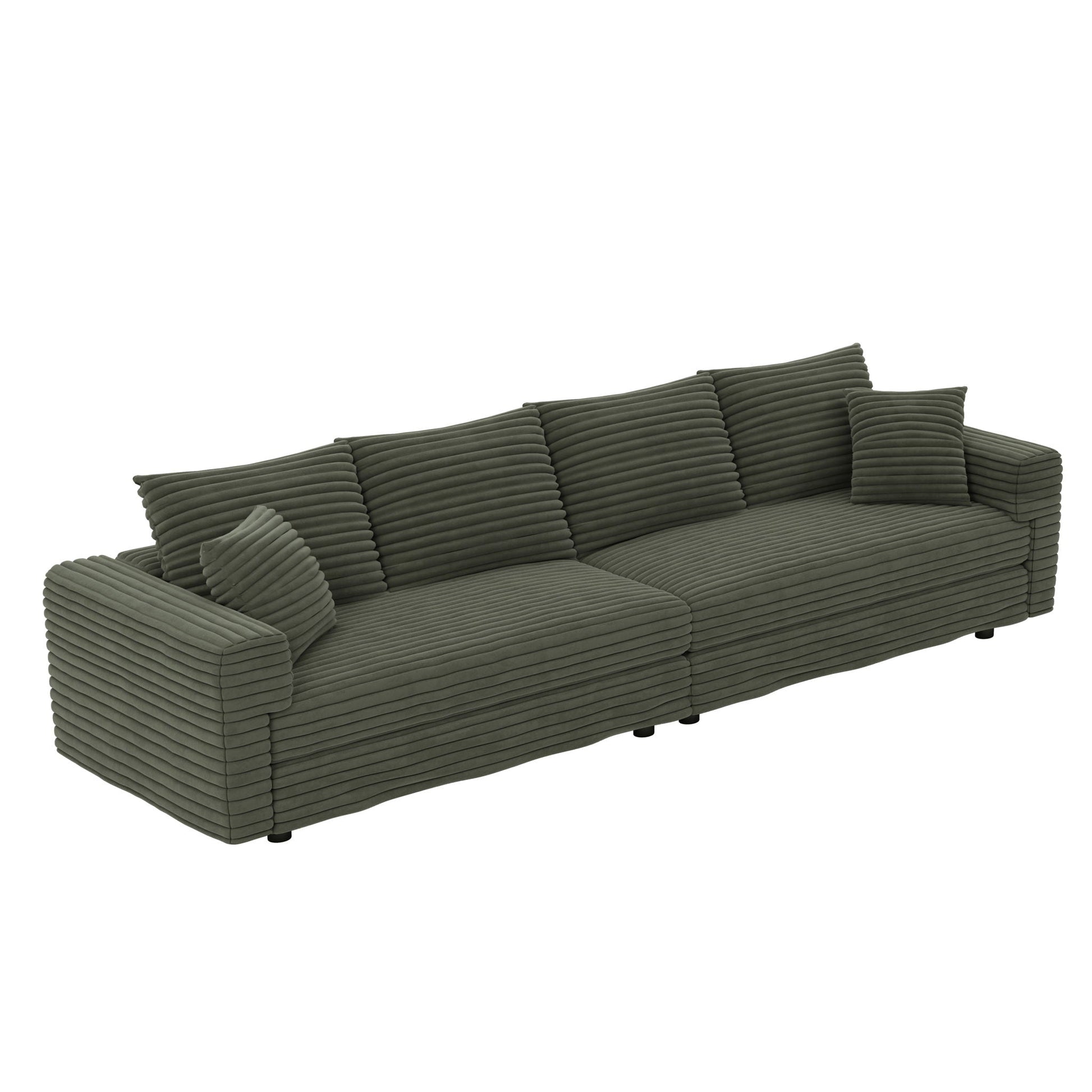 4 Seat Modern Comfy Upholstered Sofa Cloud Couch olive green corduroy with ribbed cushions HouseOfZazla on Tampa Home & Garden Store