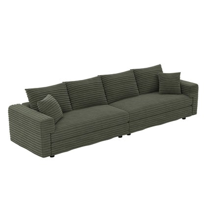 4 Seat Modern Comfy Upholstered Sofa Cloud Couch olive green corduroy with ribbed cushions HouseOfZazla on Tampa Home & Garden Store