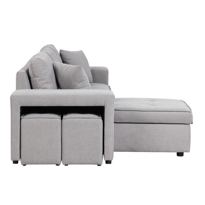 Modern L-shape sleeper sectional by HouseOfZazla, gray with chaise and 2 storage ottomans on Tampa Home & Garden Store