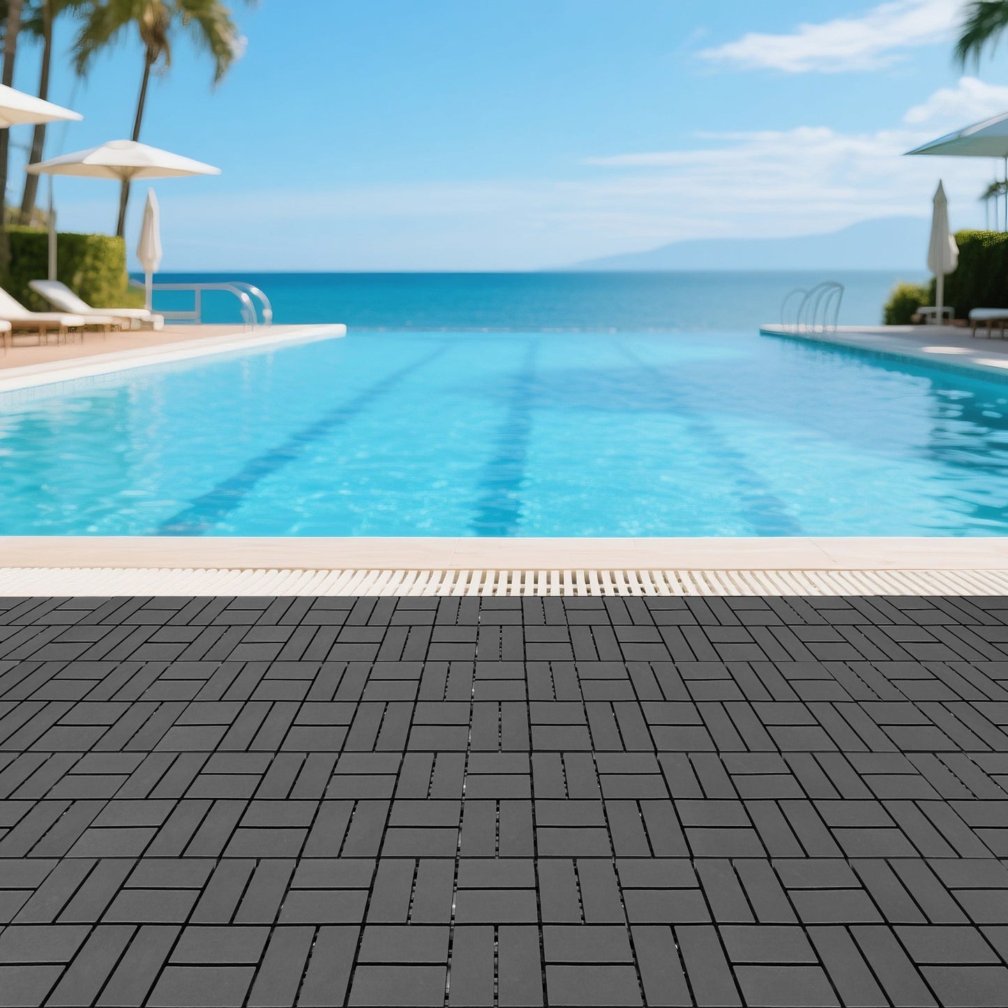 Set of 44 Plastic Interlocking Decking Tiles