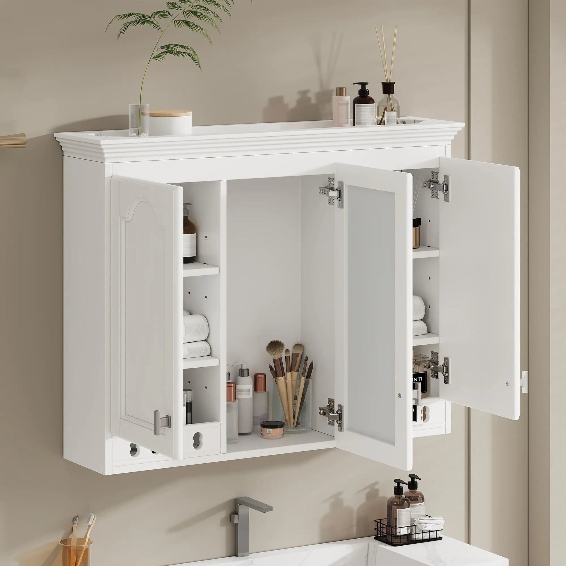 Medicine cabinet wall mount with adjustable shelves and soft closing hinges, white finish on Tampa Home & Garden Store