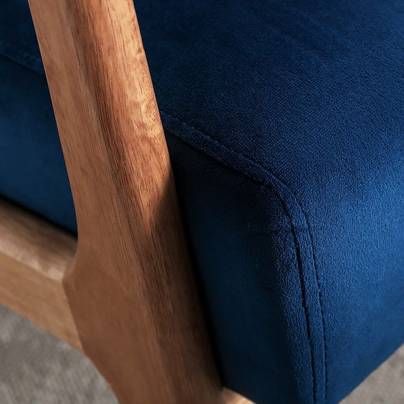 Armchair Classic Mid-Century Modern by HouseOfZazla in blue velvet with open wood frame on Tampa Home & Garden Store