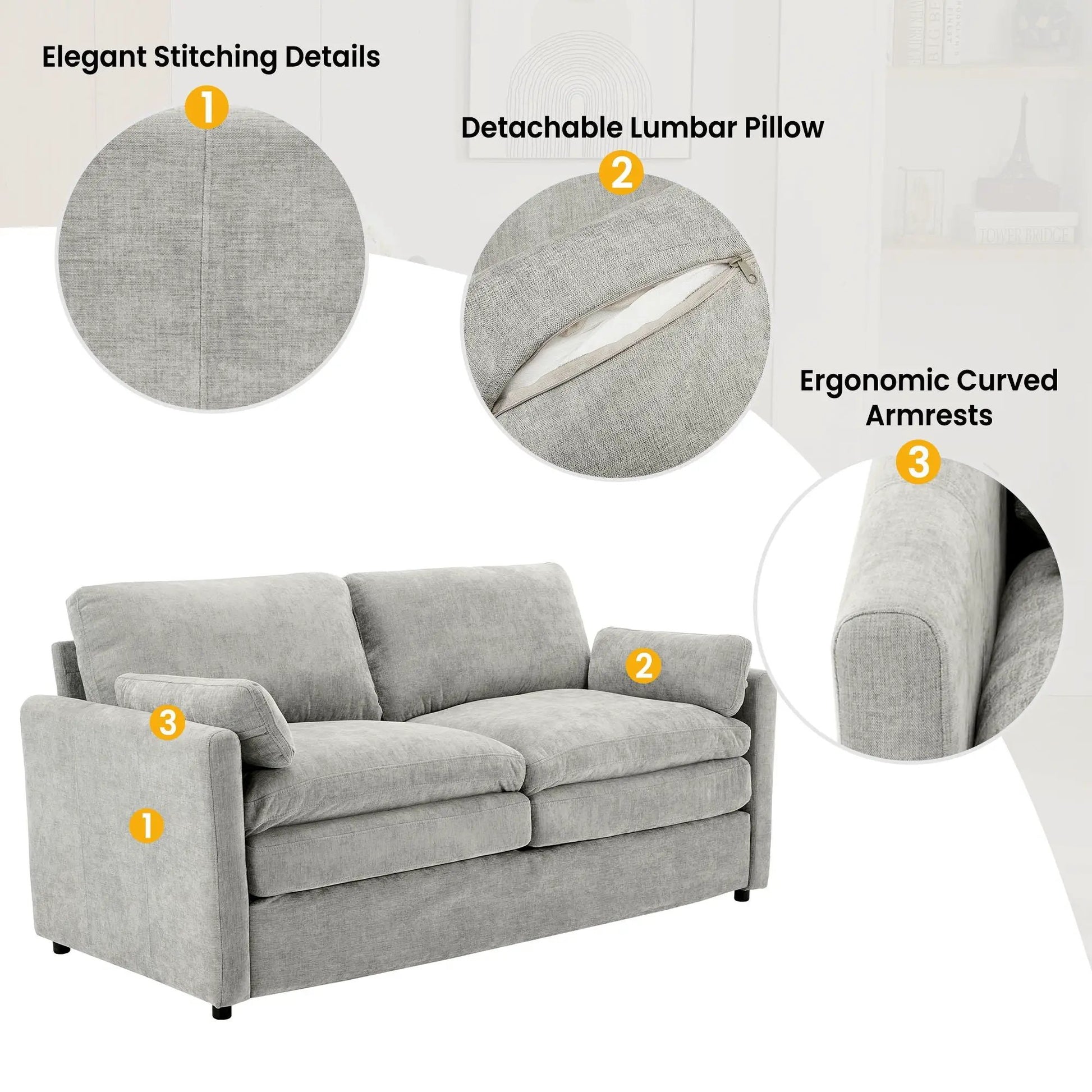 Cozy Upholstered Sofa Set For Living Room 3pc by Unique Piece Furniture with curved arms on Tampa Home & Garden Store