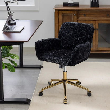 Office chair with rabbit fur upholstery and gold metal base by Unique Piece Furniture, swivel on Tampa Home & Garden Store
