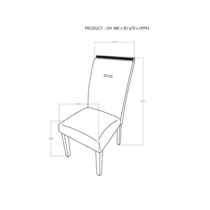 Ariya dining chair blueprint by Unique Piece Furniture with dimension lines and tapered legs on Tampa Home & Garden Store