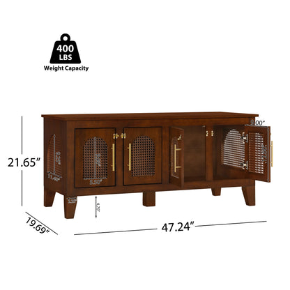 Lars Indoor Dog Crate Cabinet in rubber wood with rattan lattice doors dark espresso HouseOfZazla on Tampa Home & Garden Store