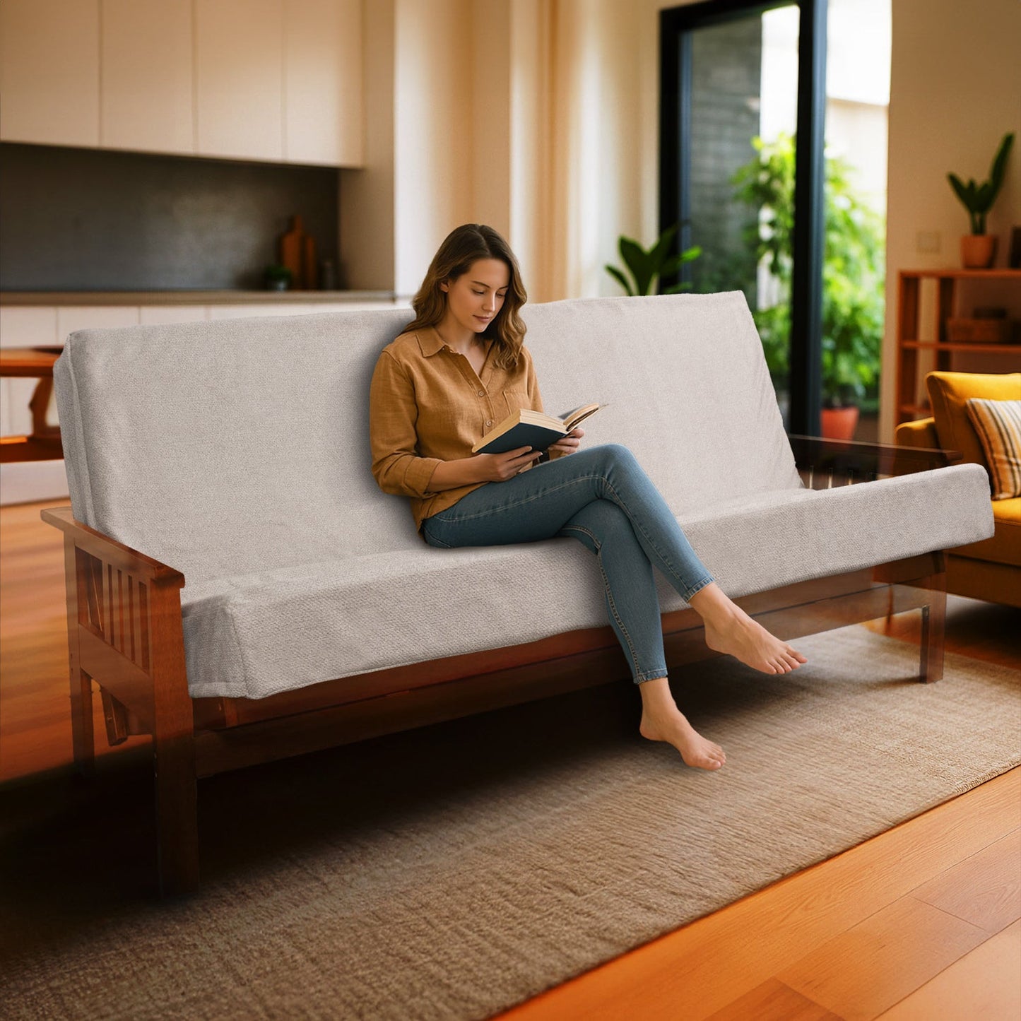 Memory Foam Infused Futon Mattress Full XL sofa bed in light gray fabric by HouseOfZazla on Tampa Home & Garden Store
