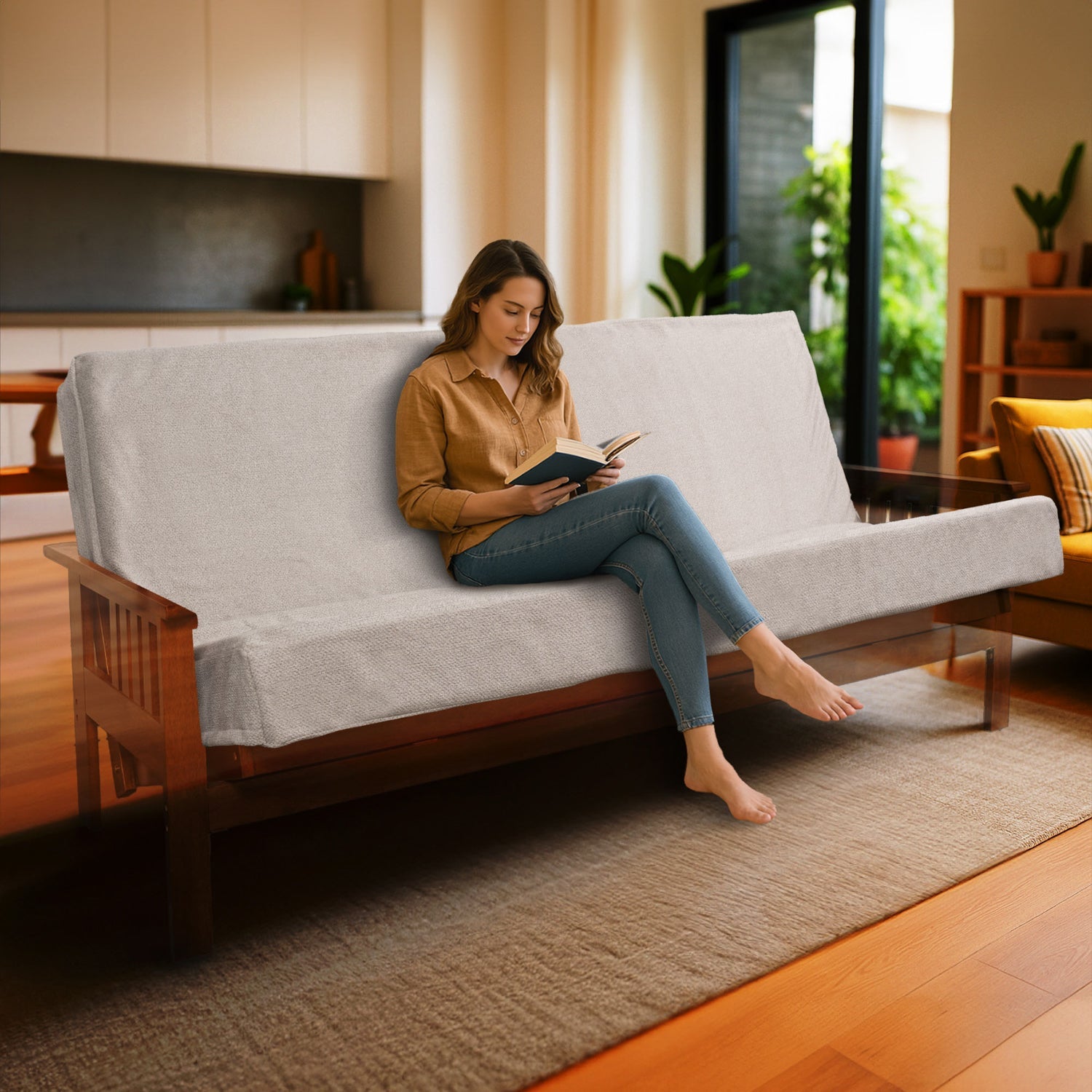 Memory Foam Infused Futon Mattress Full XL sofa bed in light gray fabric by HouseOfZazla on Tampa Home & Garden Store