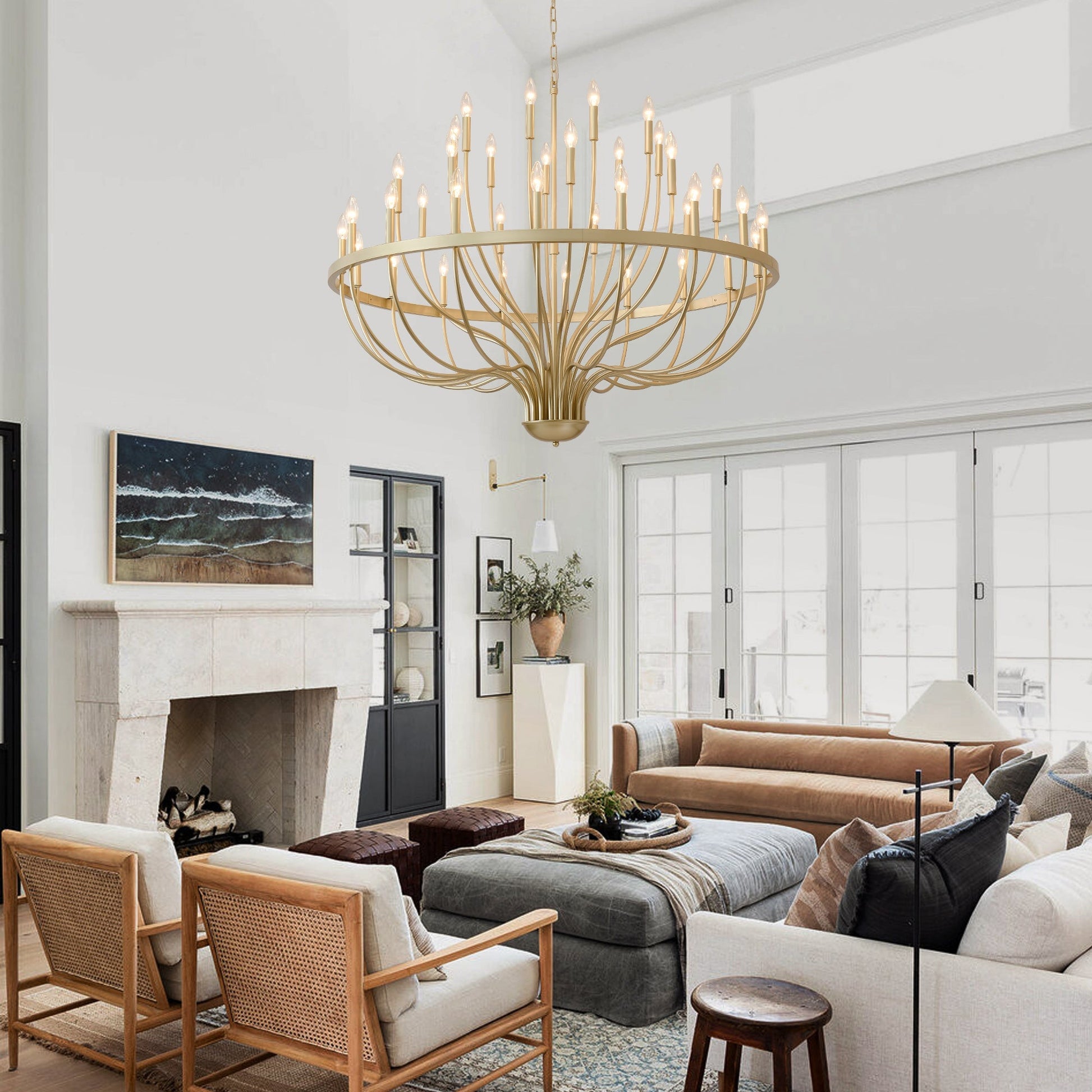 36-Light Gold Industrial Iron Candle Chandelier by HouseOfZazla, gold frame with candle bulbs on Tampa Home & Garden Store
