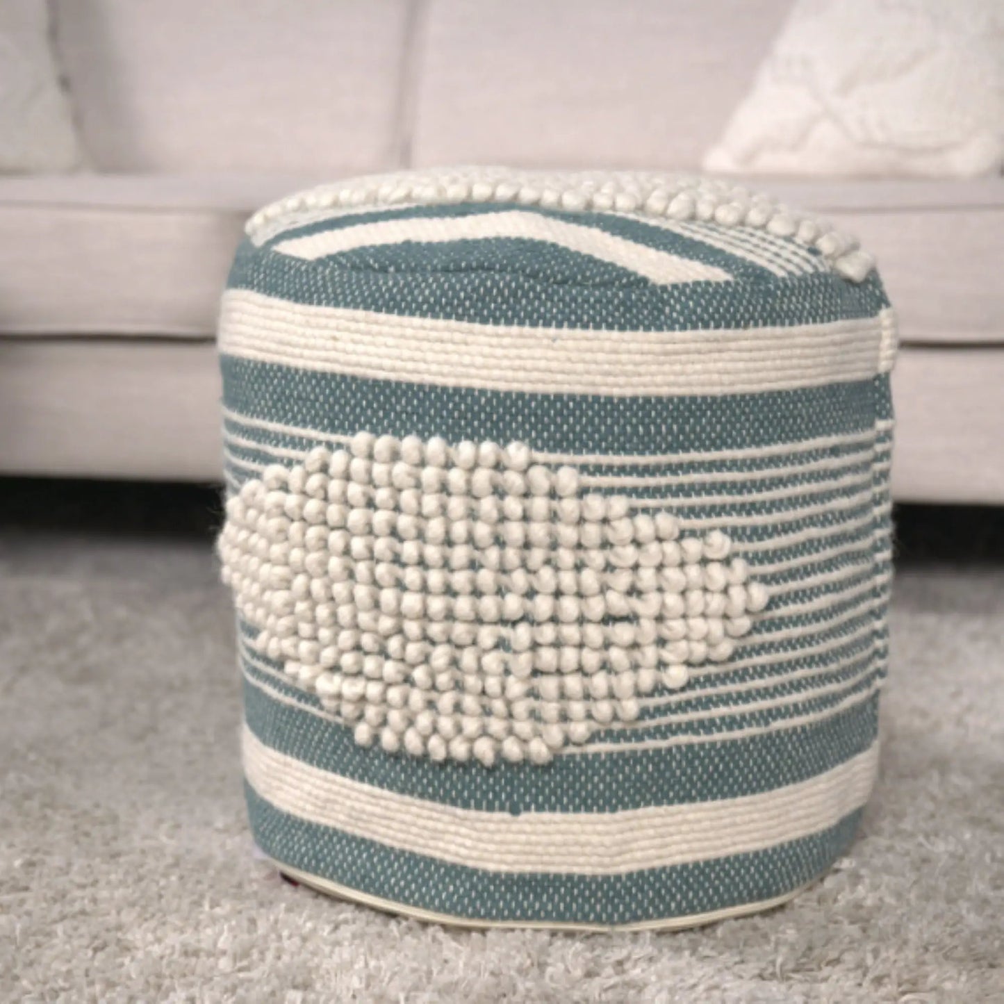 Diamond Handcrafted Cylindrical Wool Pouf