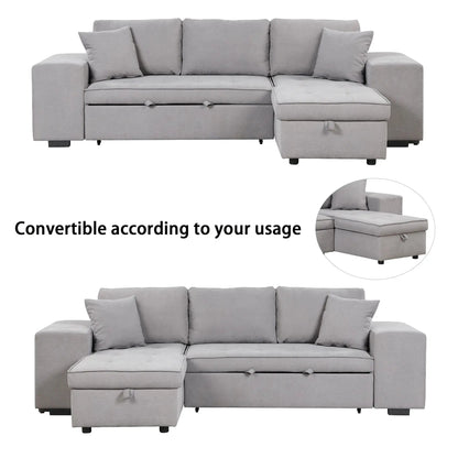Sleeper sectional sofa gray fabric with storage chaise and 2 stools Unique Piece Furniture on Tampa Home & Garden Store