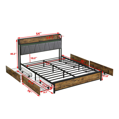 Contemporary bed frame with storage headboard by HouseOfZazla with LED lights and charge station on Tampa Home & Garden Store