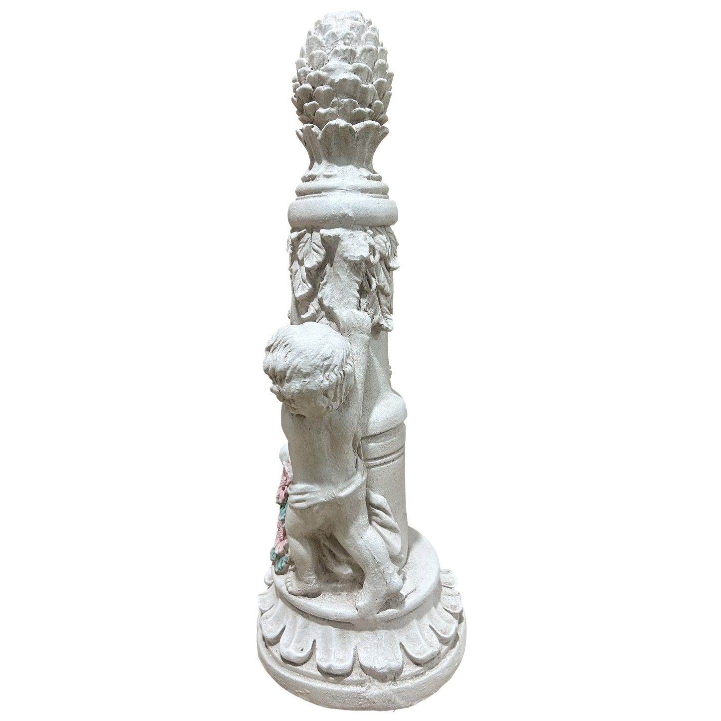 Climbing Children Garden Statue by HouseOfZazla in gray stone finish with pinecone finial on Tampa Home & Garden Store