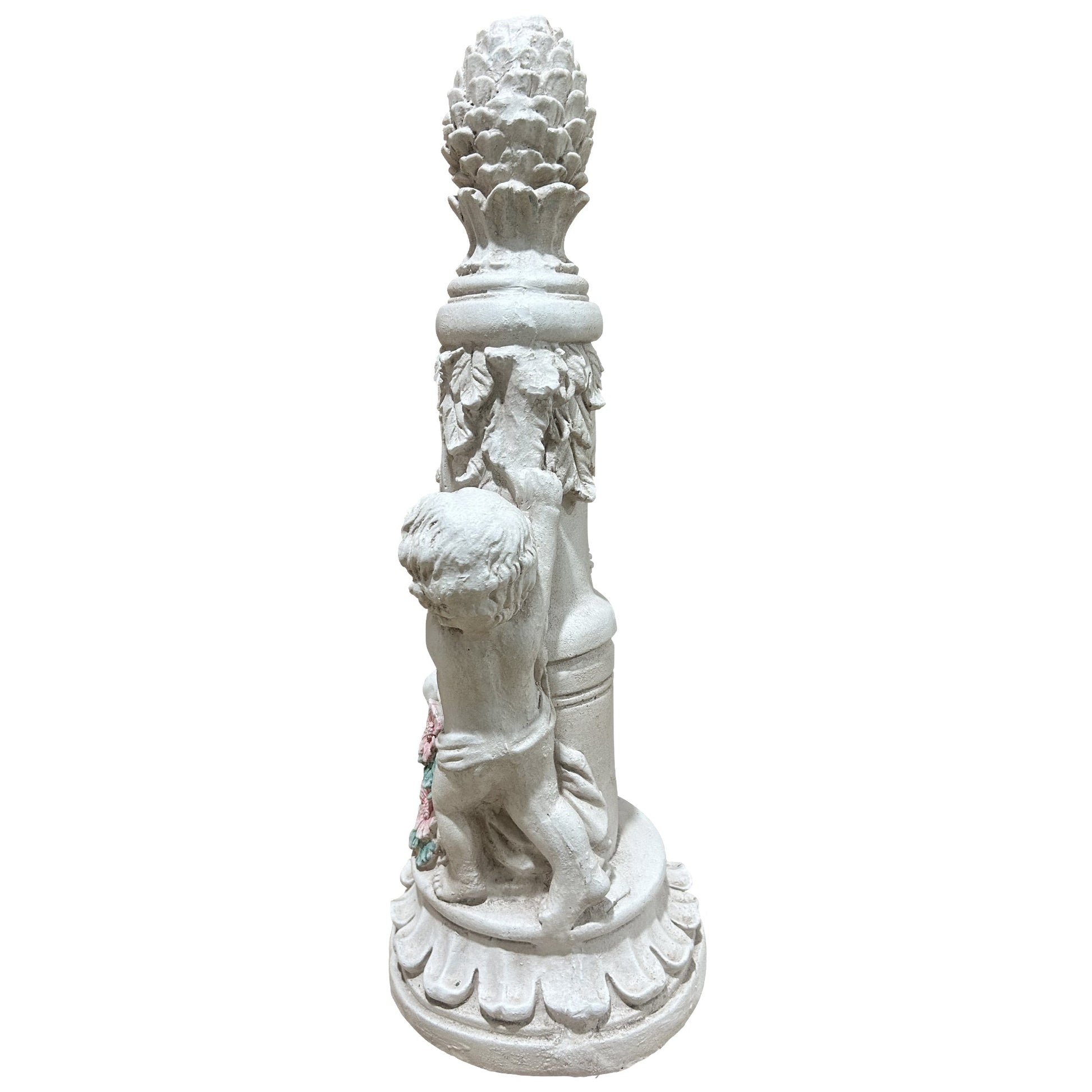 Climbing Children Garden Statue by HouseOfZazla in gray stone finish with pinecone finial on Tampa Home & Garden Store