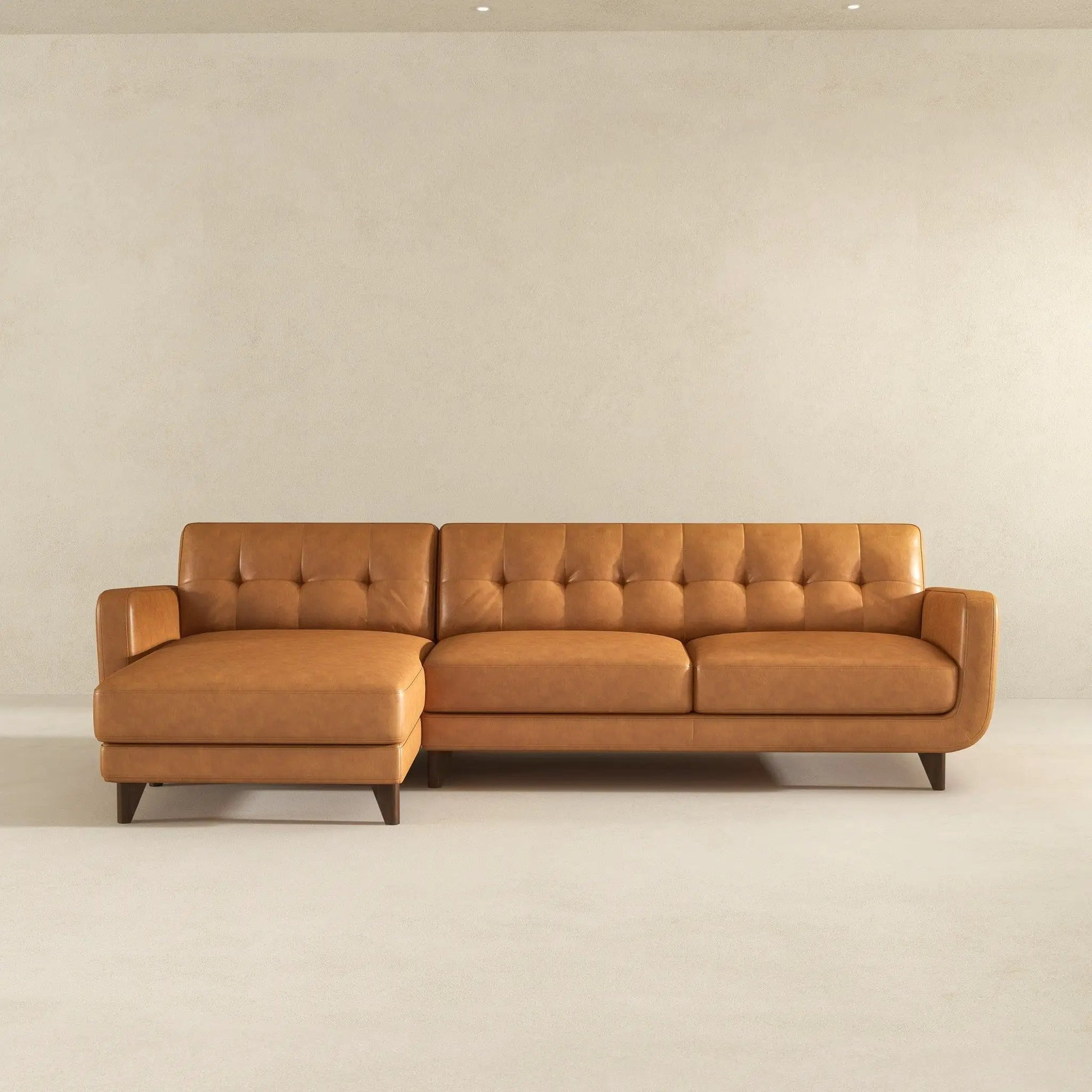 Allison mid-century modern sectional sofa chaise in tan leather with ottoman by Unique Piece on Tampa Home & Garden Store