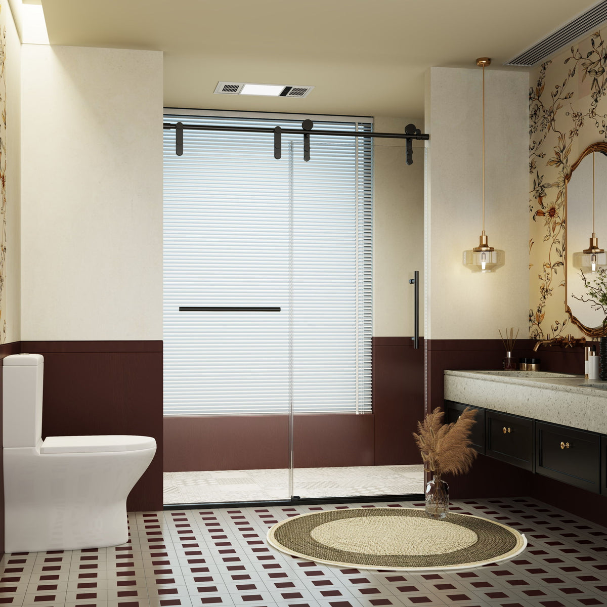Frameless single sliding shower door by HouseOfZazla with towel rail and black handle on Tampa Home & Garden Store