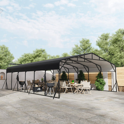 Heavy Duty Carport Canopy 20'X30' HouseOfZazla black frame gray roof sheltering patio area on Tampa Home & Garden Store