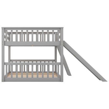 Bunk bed with built-in slide and ladder, gray wood finish HouseOfZazla on Tampa Home & Garden Store