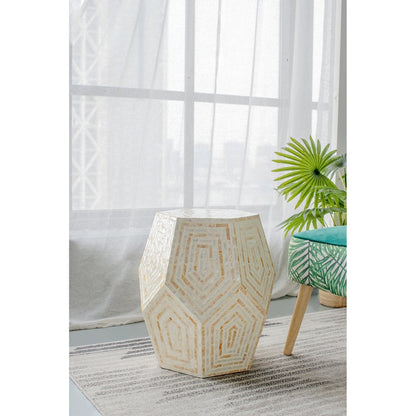Hexagonal Capiz Stool End Table in cream/yellow by HouseOfZazla on Tampa Home & Garden Store