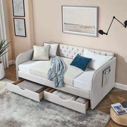 Daybed With Trundle and Storage Drawers Flat Arms