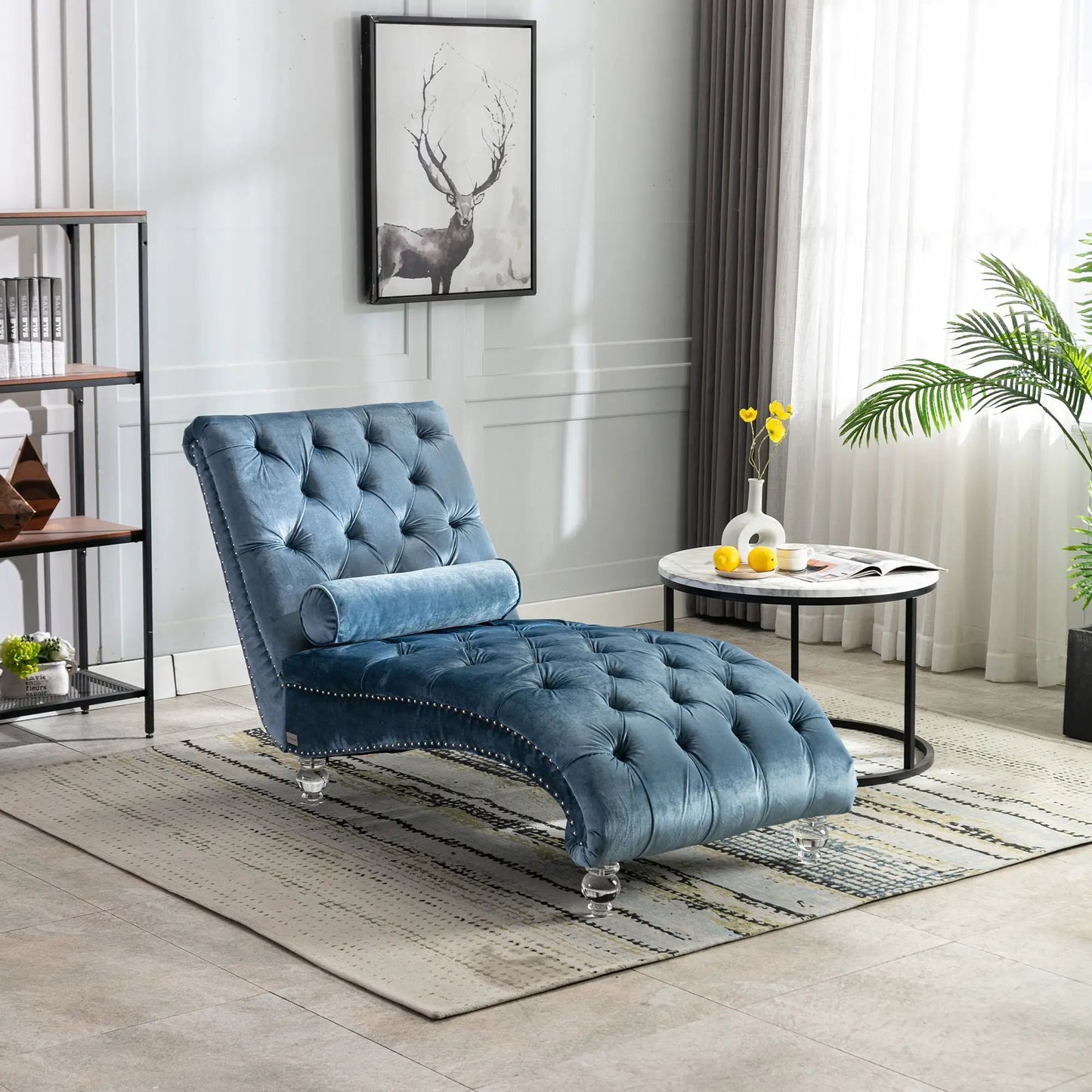Indoor Chaise Lounge With Button Tufted Pillow