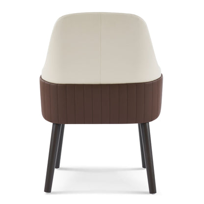 Indoor dining chair set of 2 beige brown upholstery, back view with seam and dark legs on Tampa Home & Garden Store