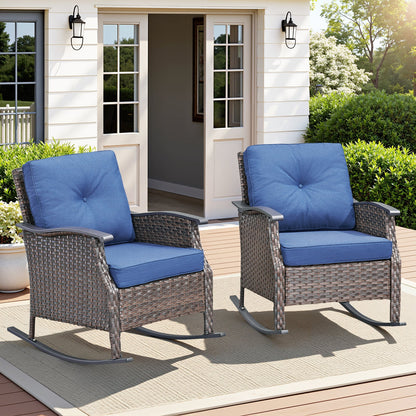 Outdoor Gliding Wicker Chairs Set of 2 with blue cushions in dark PE rattan on Tampa Home & Garden Store