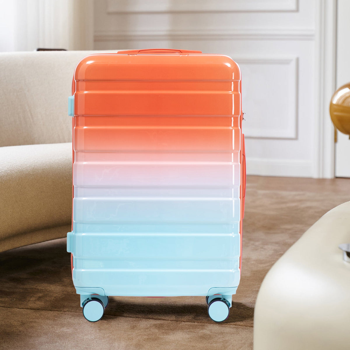 3-Piece spinner luggage set gradient orange to aqua by HouseOfZazla on Tampa Home & Garden Store