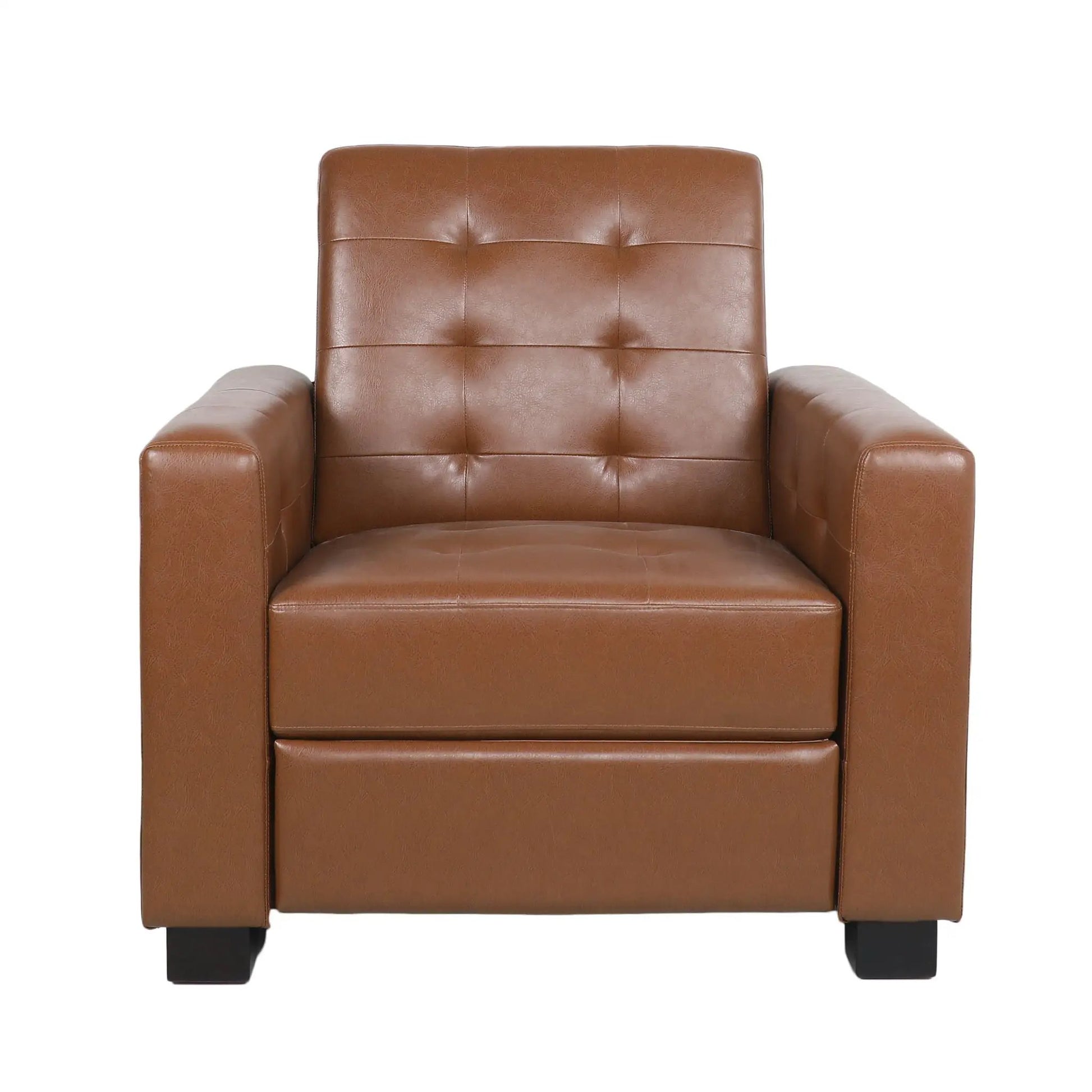 Langseth Contemporary Tufted Pushback Recliner brown leather with tufted back and legs on Tampa Home & Garden Store